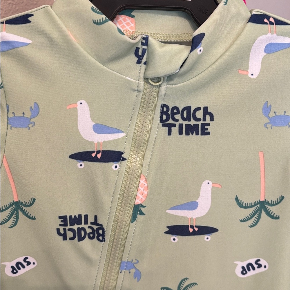 Carter's Lime Green 'Beach Time' Long-Sleeve Rashguard One-Piece - Picture 3 of 3